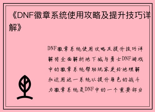 《DNF徽章系统使用攻略及提升技巧详解》
